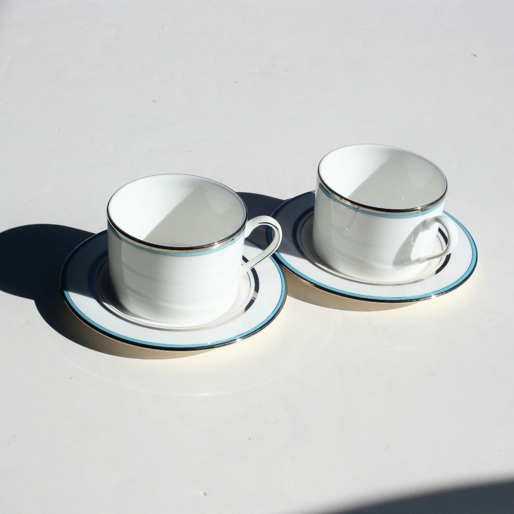 Kate Spade Lenox Library Lane Aqua cups saucers